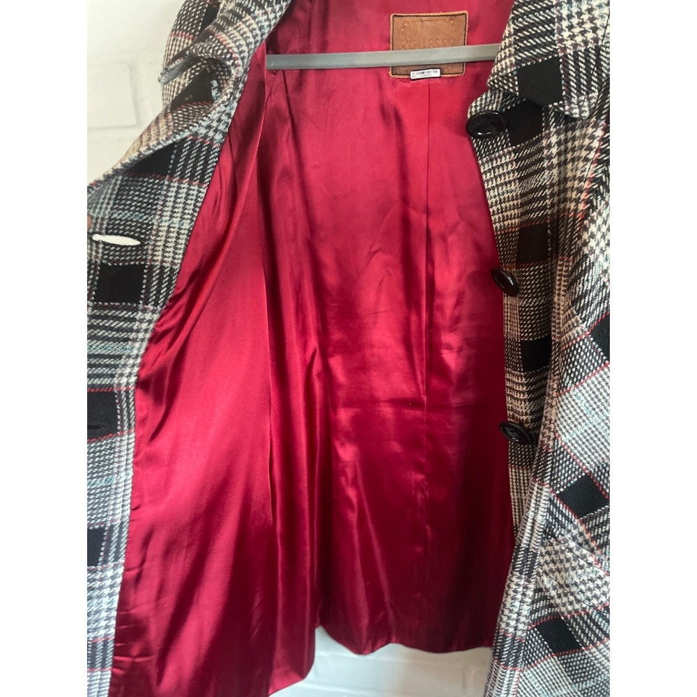 Vintage Guess Women's Houndstooth Plaid Wool Blend Jacket Coat Red Lining Size L - Picture 5 of 8